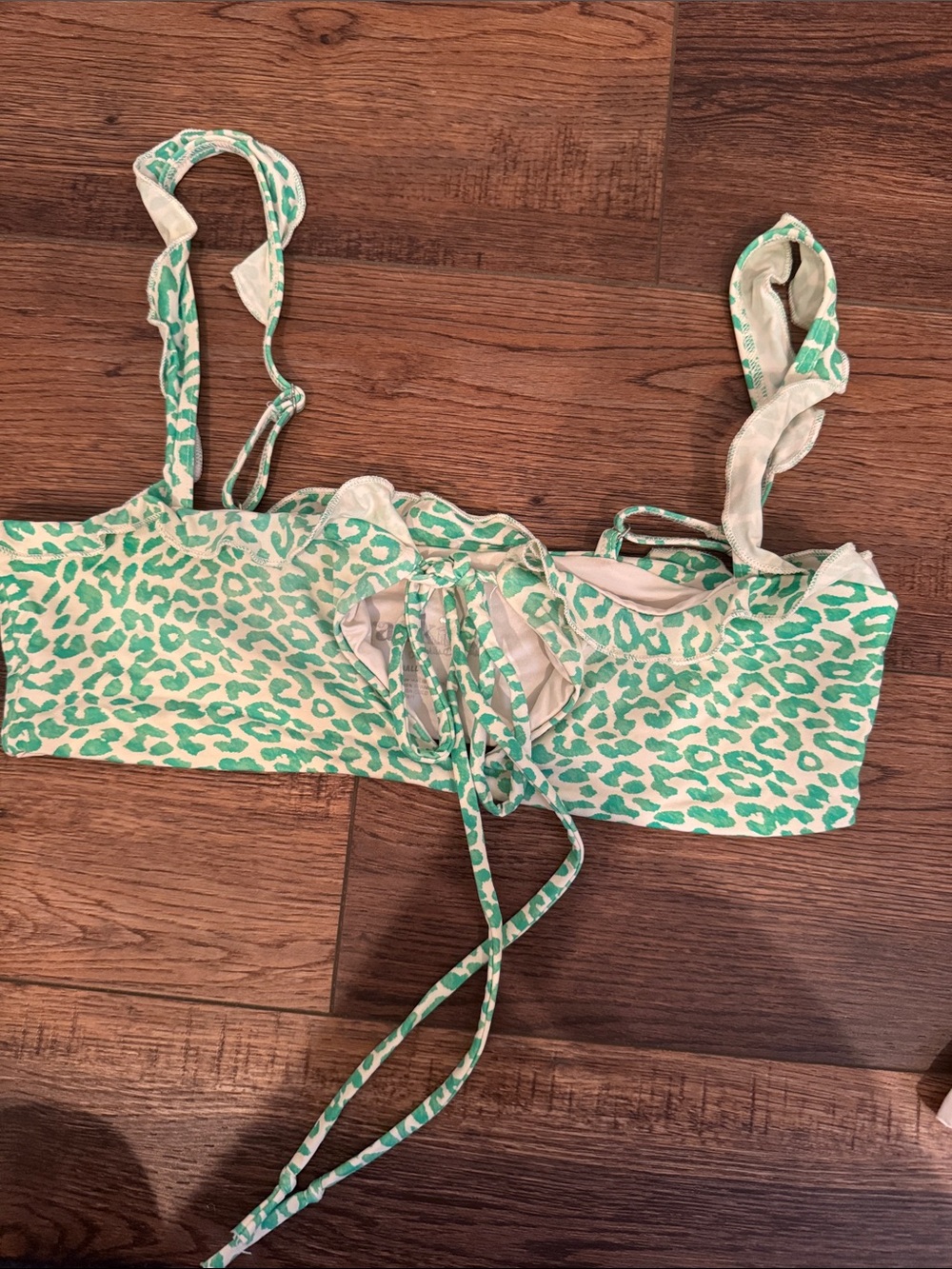 Frankie's Bikinis Green Leopard Print Tie-Back Bikini Top